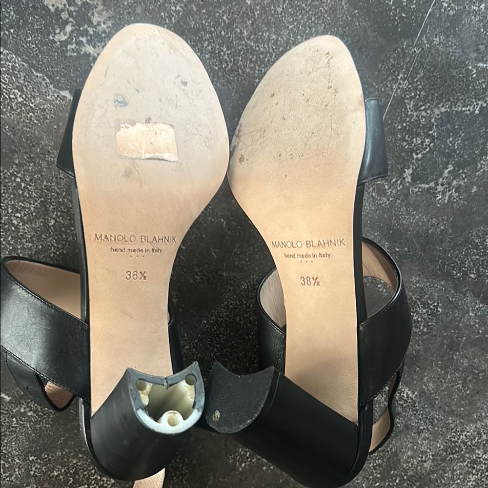 Manolo Blahnik Black Leather Sandals - Picture 5 of 5